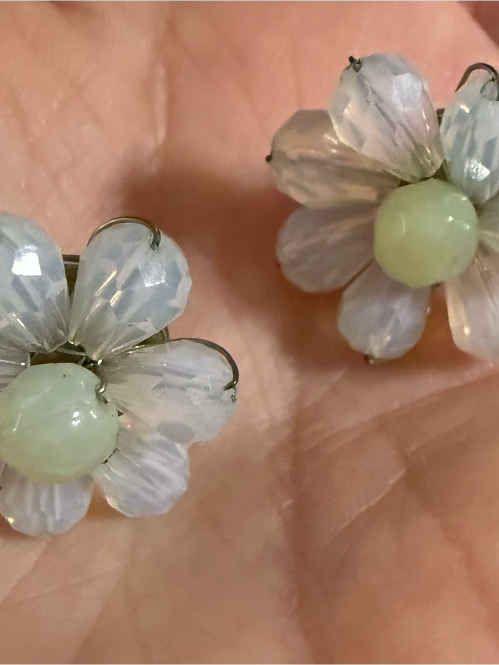 Hawaiian Flower Plumeria Stud Earrings in Pale Opal Green & bracelet